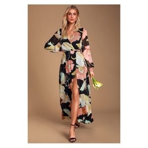 Lulus Water Lilies Black Floral Print Maxi Dress